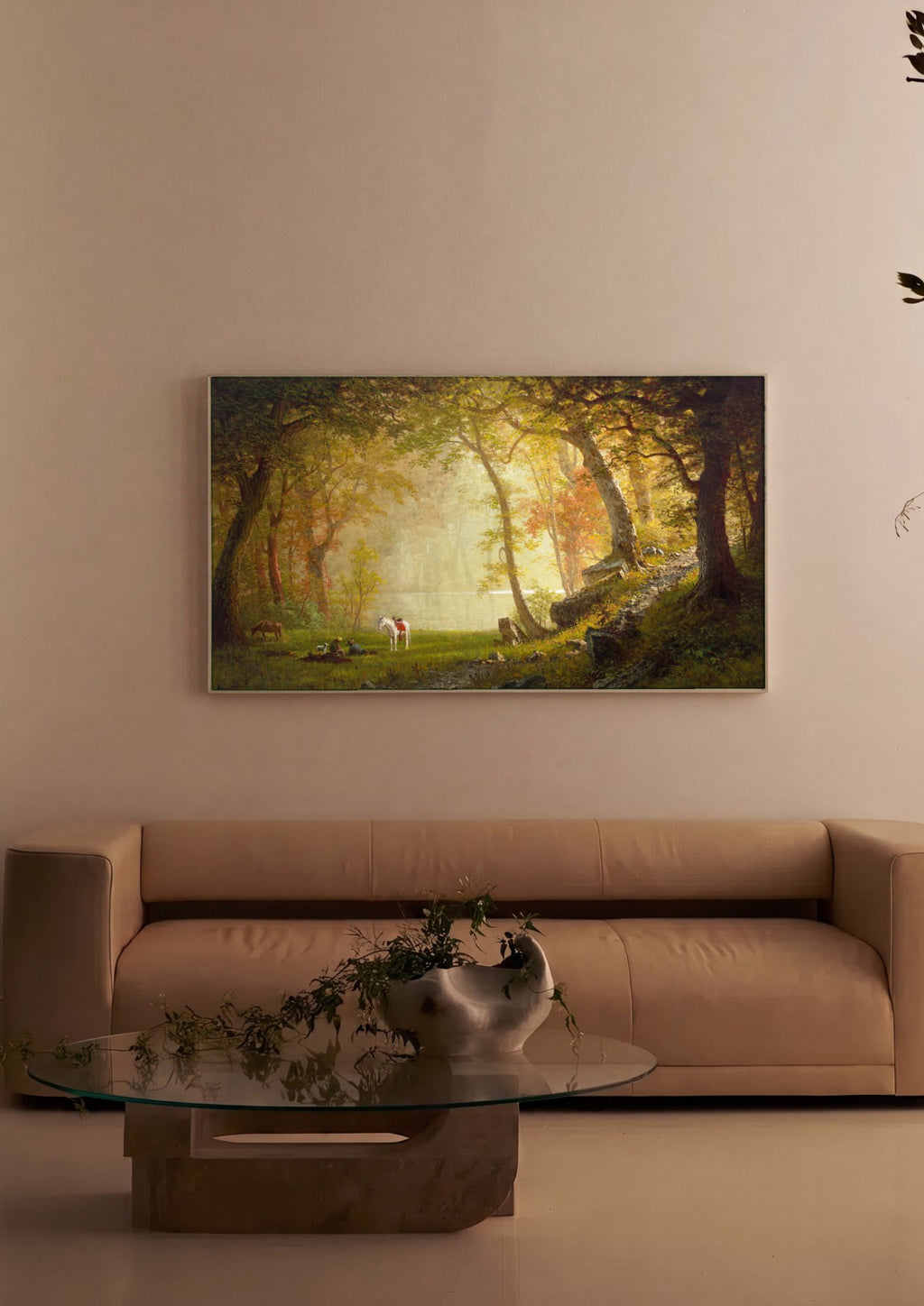 Quadro Decorativo Floresta e Rio – Albert Bierstadt em ambiente decorado