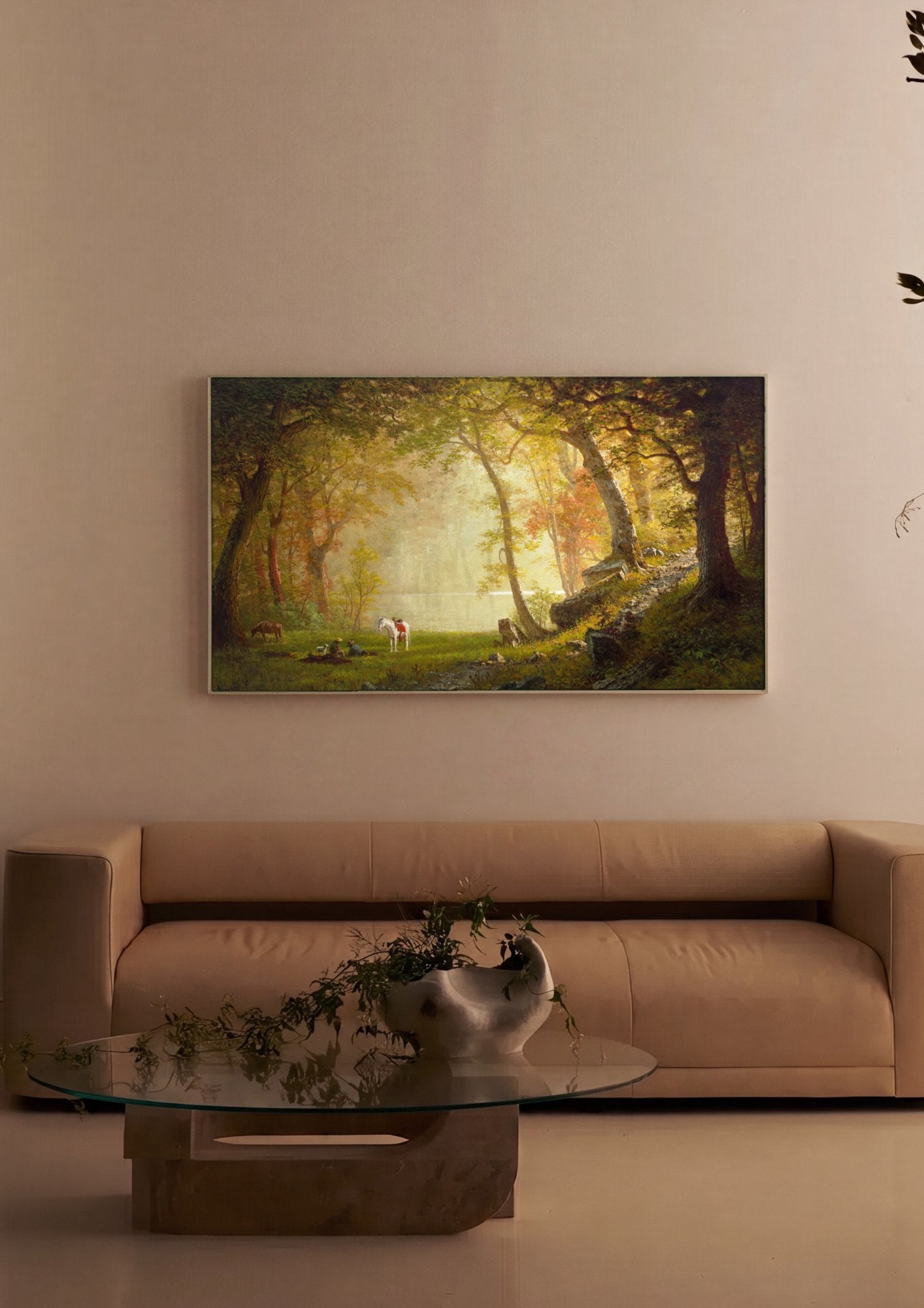 Quadro Decorativo Floresta e Rio – Albert Bierstadt em ambiente decorado