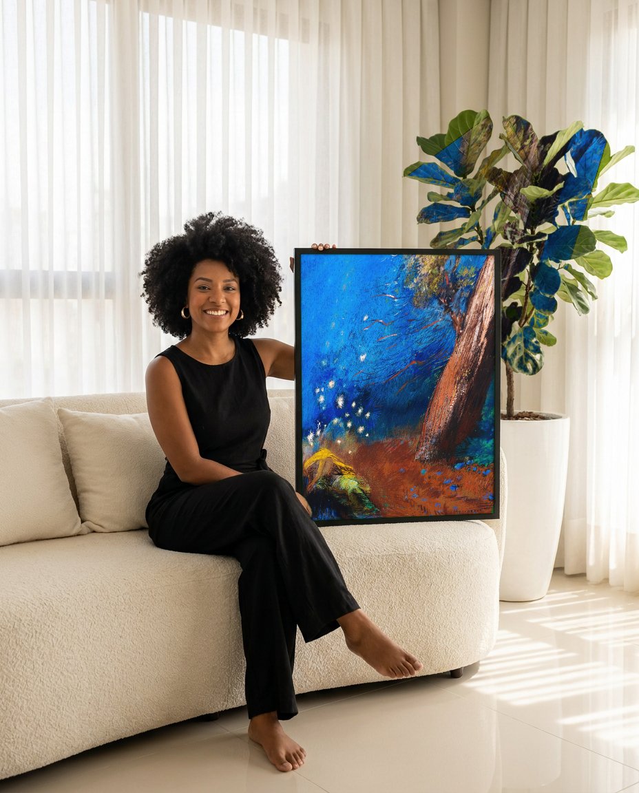 Quadro Decorativo A Queda de Faetonte (Estudo) - Odilon Redon com modelo em ambiente