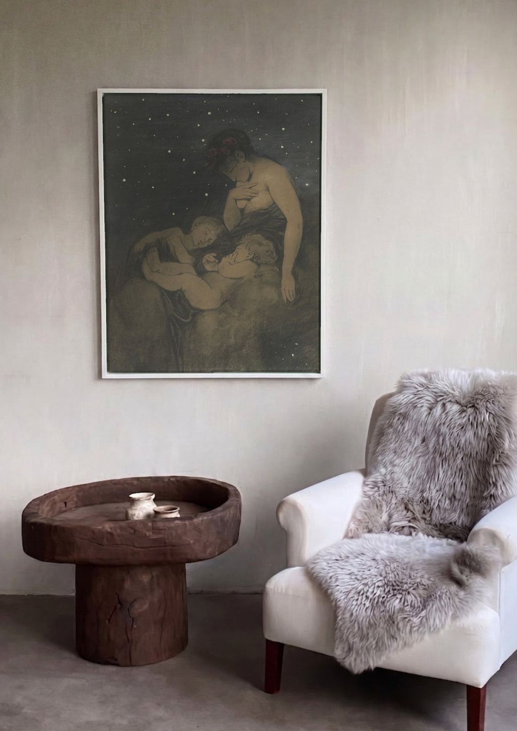 Quadro Decorativo Mãe e Filhos sob as Estrelas - Hans Thoma em ambiente decorado