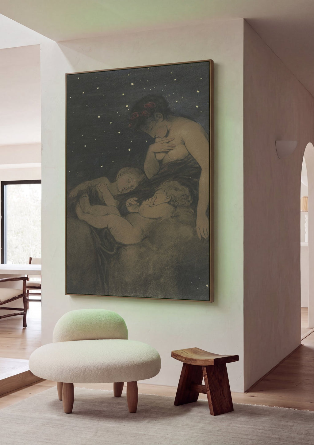 Quadro Decorativo Mãe e Filhos sob as Estrelas - Hans Thoma em ambiente decorado