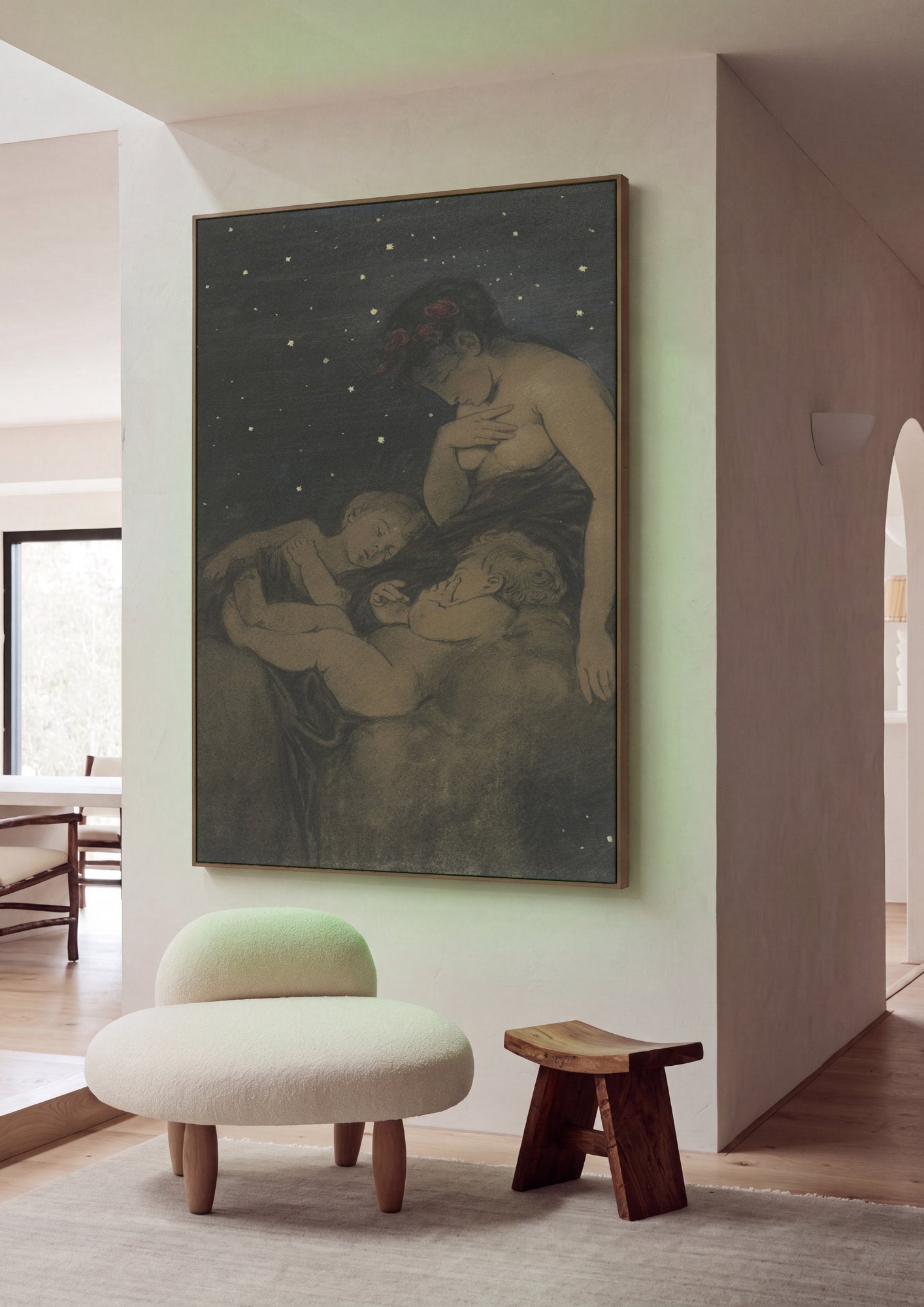 Quadro Decorativo Mãe e Filhos sob as Estrelas - Hans Thoma em ambiente decorado
