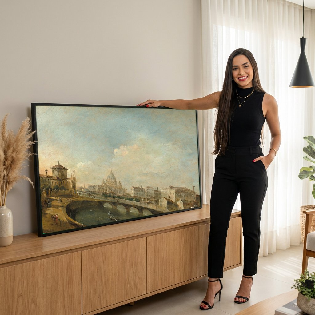 Quadro Decorativo Vista de Roma - Francesco Guardi com modelo em ambiente