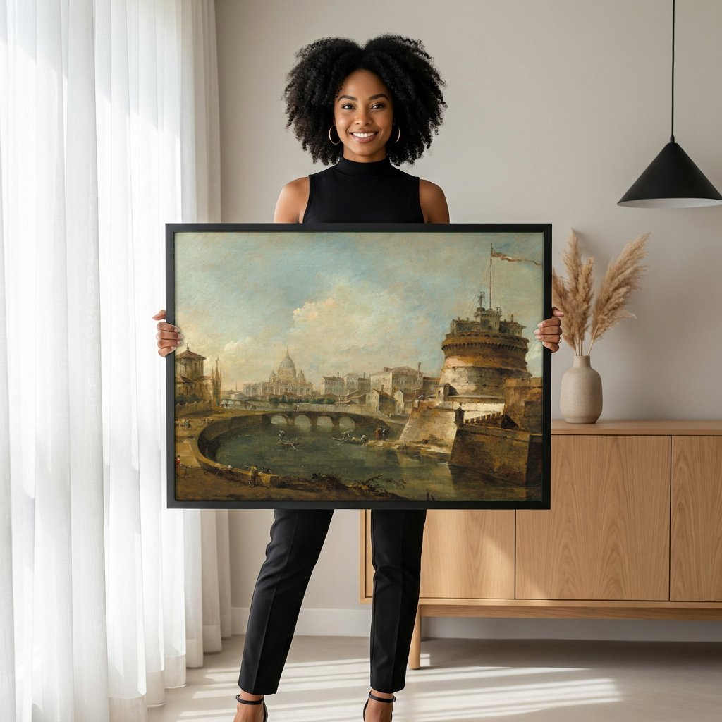 Quadro Decorativo Vista de Roma - Francesco Guardi com modelo em ambiente
