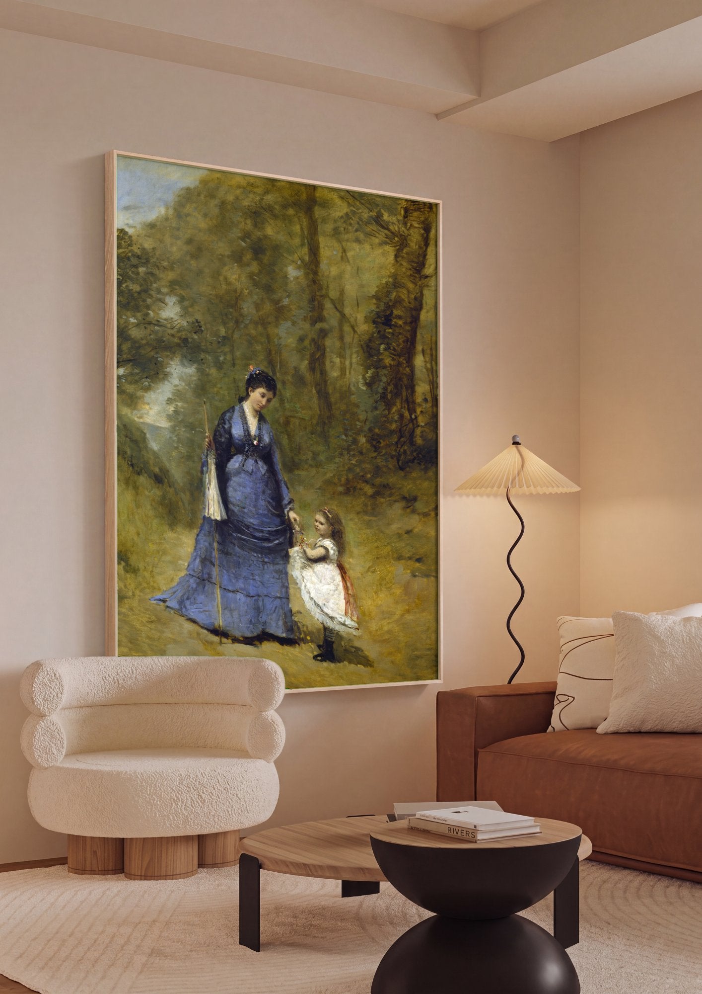 Quadro Decorativo Mãe e Filha na Floresta - Corot em ambiente decorado