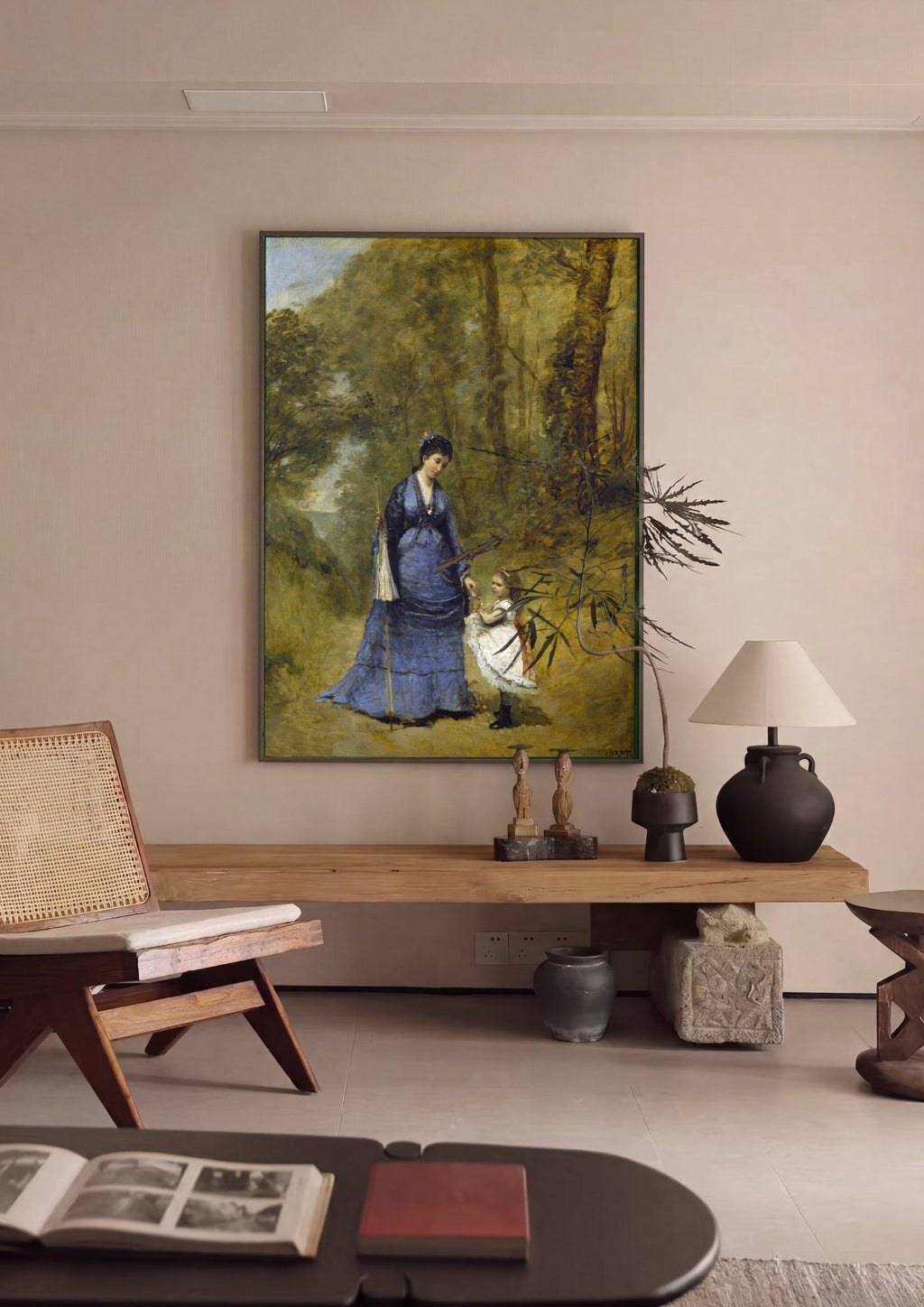 Quadro Decorativo Mãe e Filha na Floresta - Corot em ambiente decorado