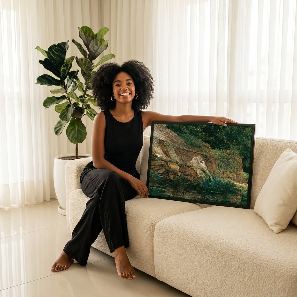 Quadro Decorativo Ruínas Antigas com Estátuas - Waldmüller com modelo em ambiente