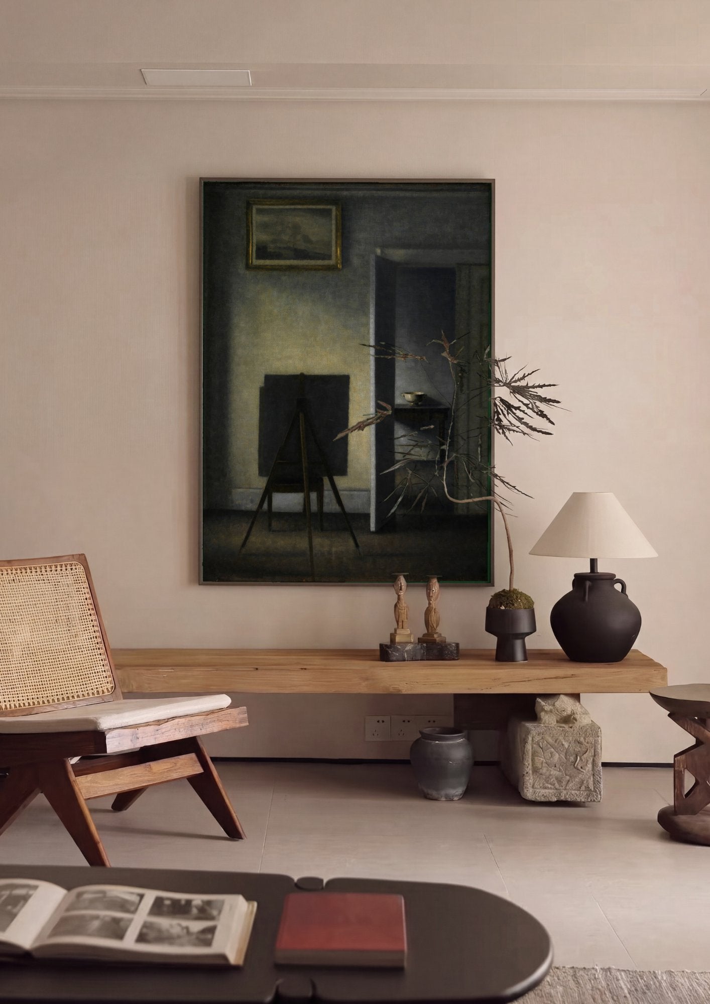 Quadro Decorativo Interior com Cavalete e Espelho - Vilhelm Hammershøi em ambiente decorado