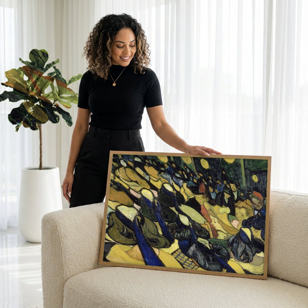 Quadro Decorativo O Teatro de la Gaieté - Van Gogh com modelo em ambiente