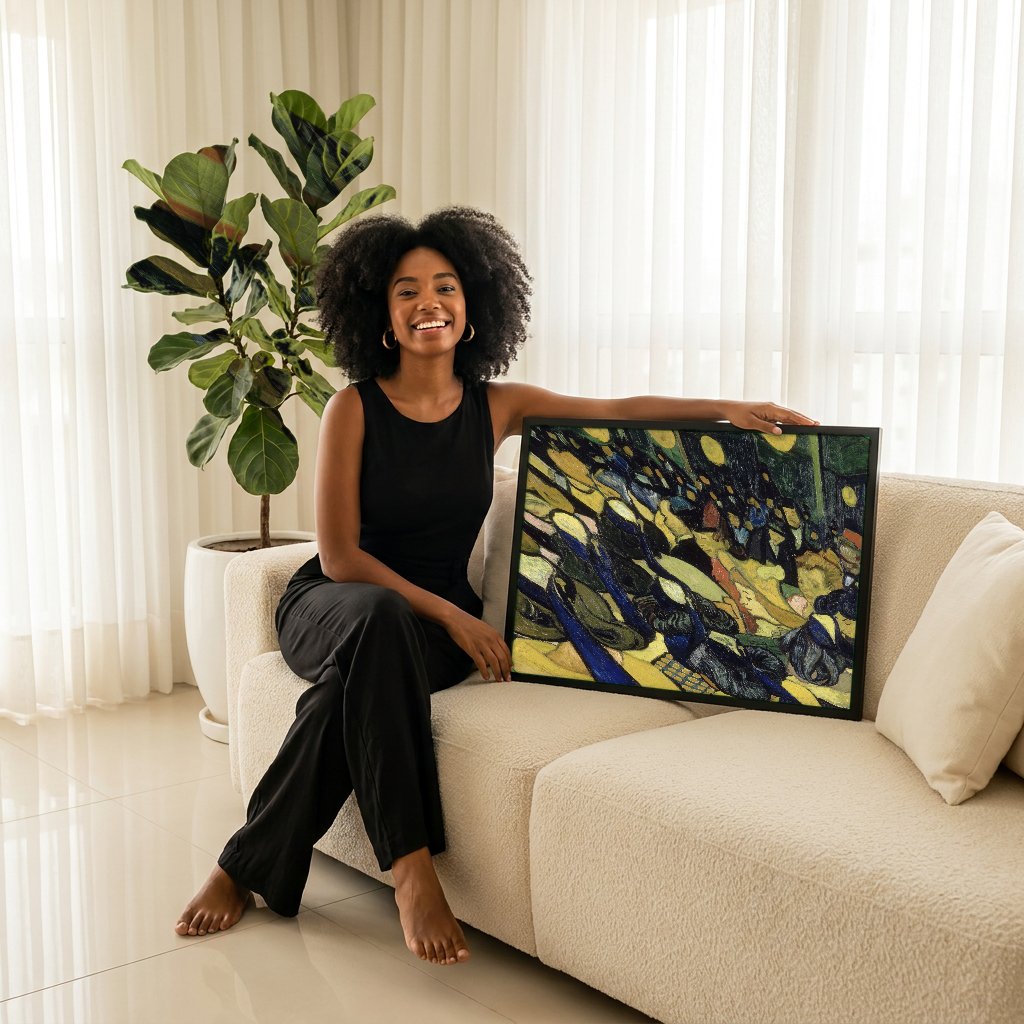 Quadro Decorativo O Teatro de la Gaieté - Van Gogh com modelo em ambiente