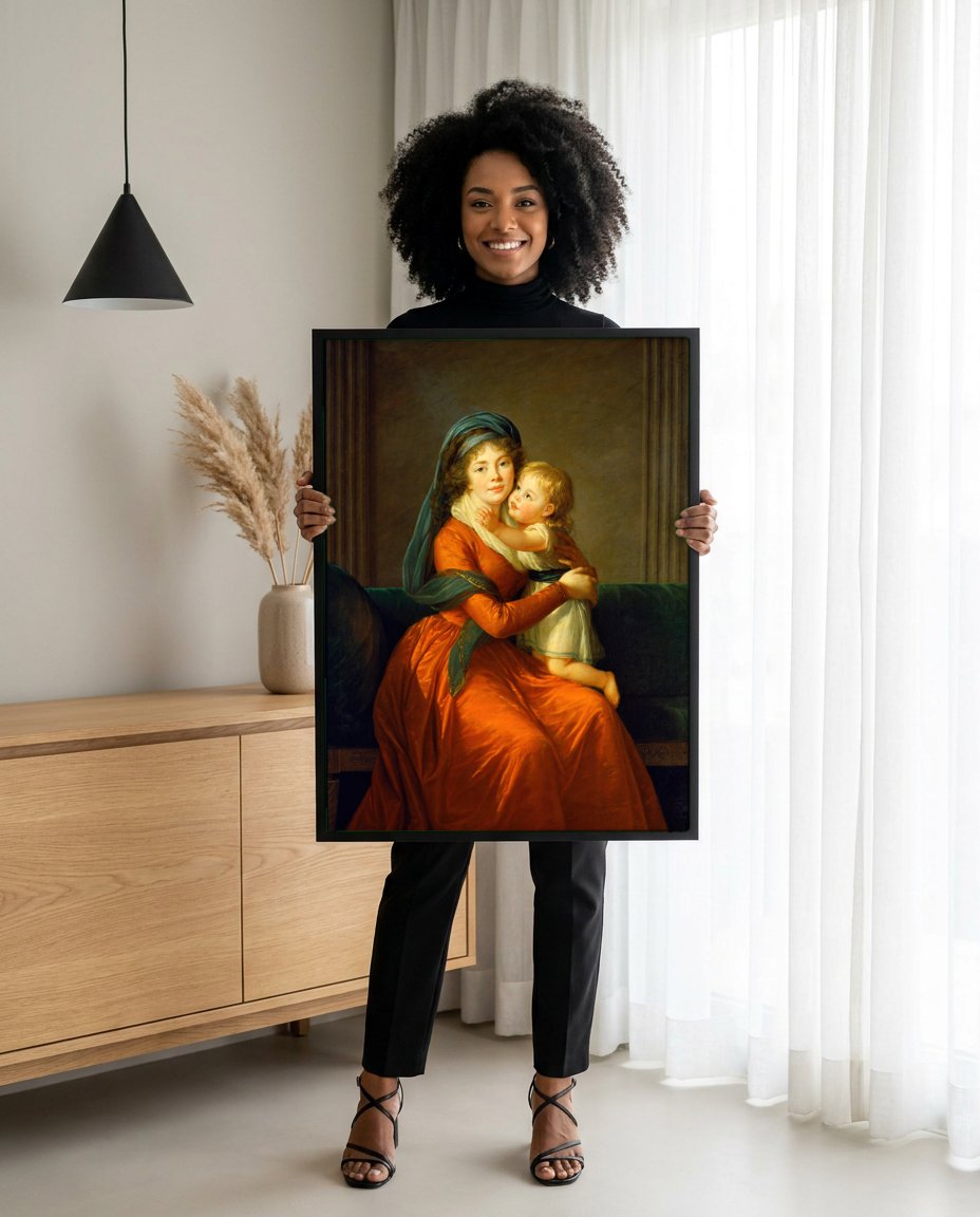 Quadro Decorativo Maternidade - Elisabeth Le Brun com modelo em ambiente