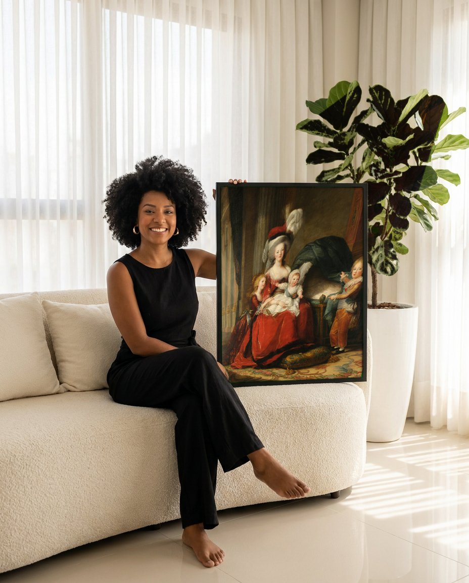 Quadro Decorativo Maria Antonieta e Seus Filhos - Vigée Le Brun com modelo em ambiente