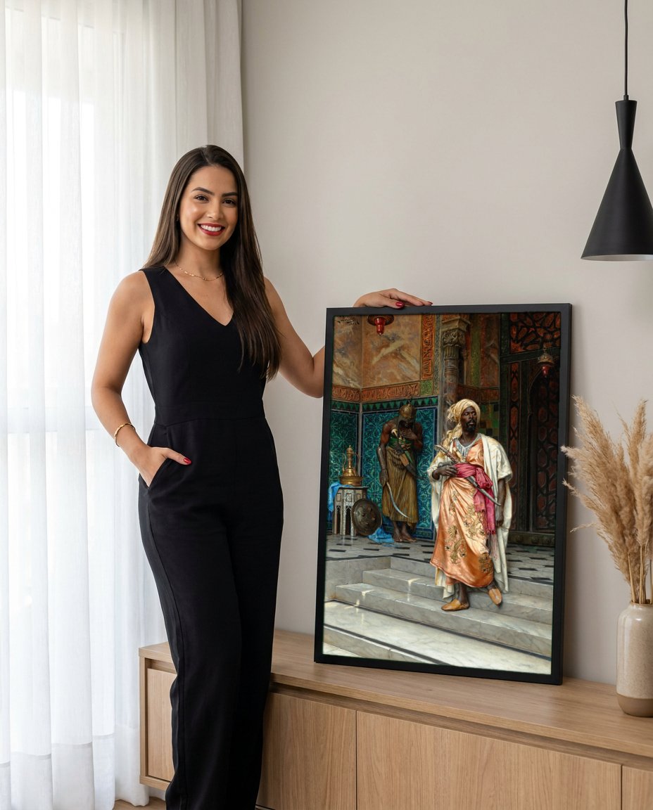 Quadro Decorativo 'O Guardião' - Ludwig Deutsch com modelo em ambiente