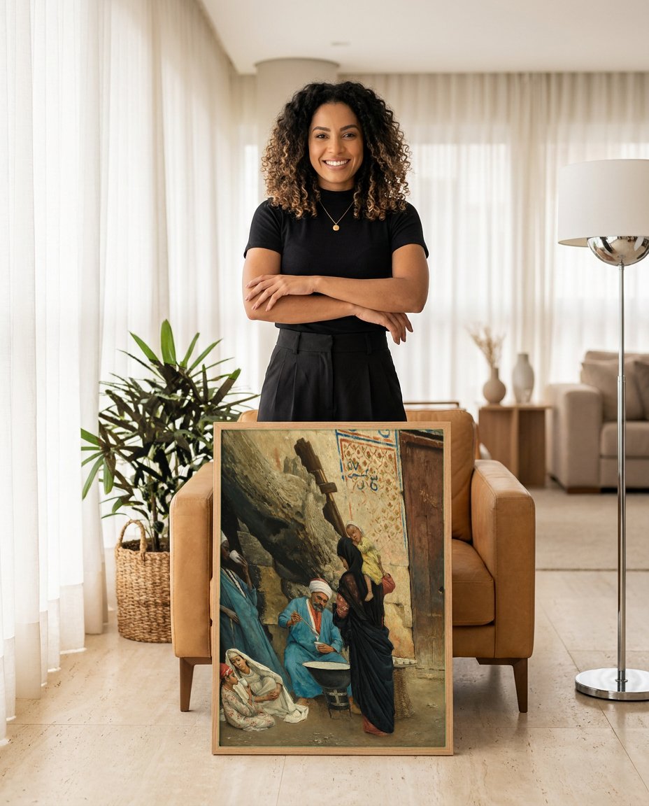 Quadro Decorativo A Partilha - Ludwig Deutsch com modelo em ambiente