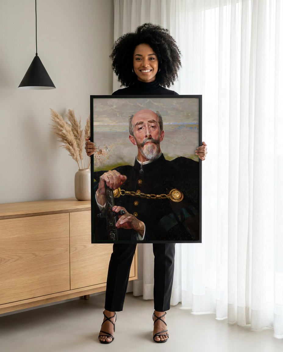 Quadro Decorativo 'O Poeta' - Jacek Malczewski com modelo em ambiente