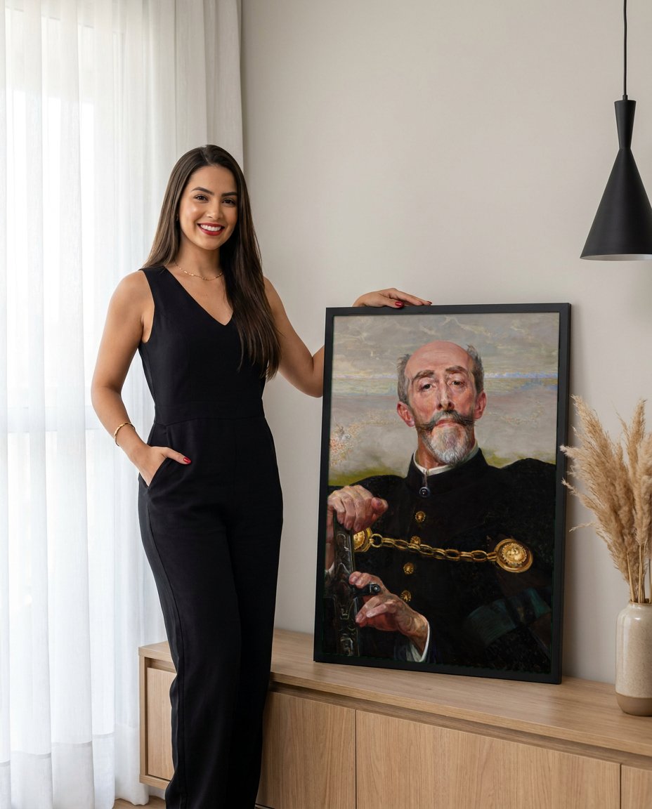 Quadro Decorativo 'O Poeta' - Jacek Malczewski com modelo em ambiente