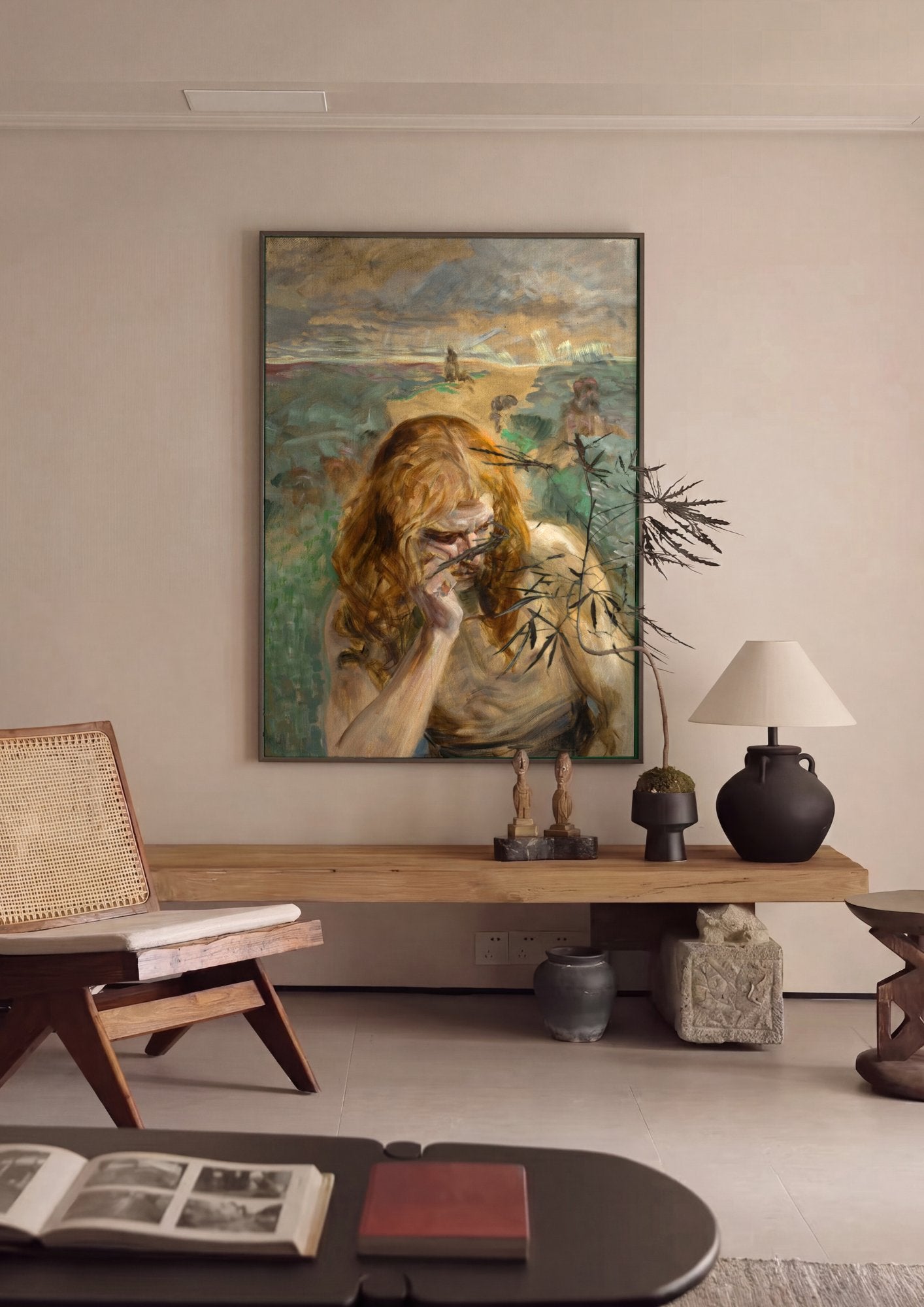 Quadro Decorativo 'O Pária' - Jacek Malczewski em ambiente decorado