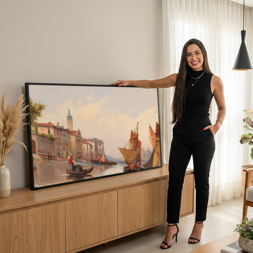 Quadro Decorativo Canal Grande em Veneza - Karl Kaufmann com modelo em ambiente
