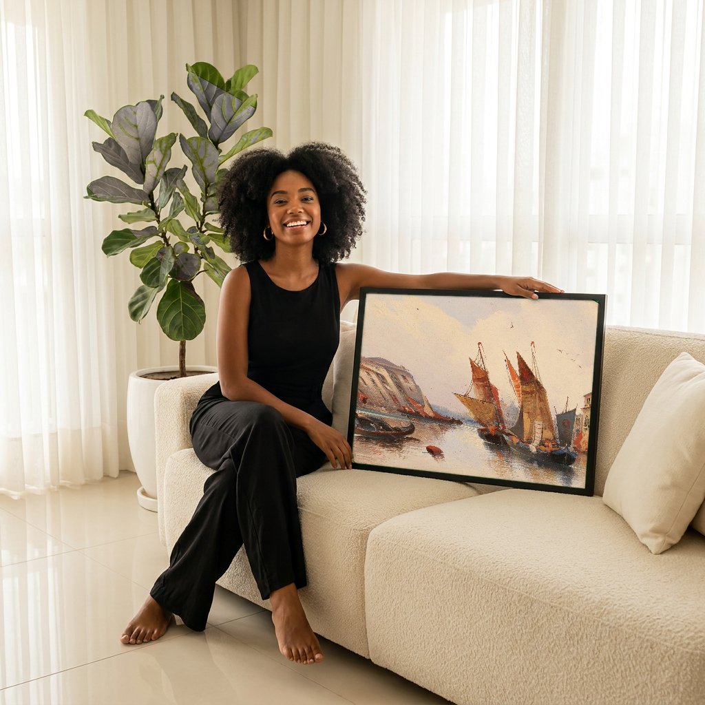 Quadro Decorativo Canal Grande em Veneza - Karl Kaufmann com modelo em ambiente