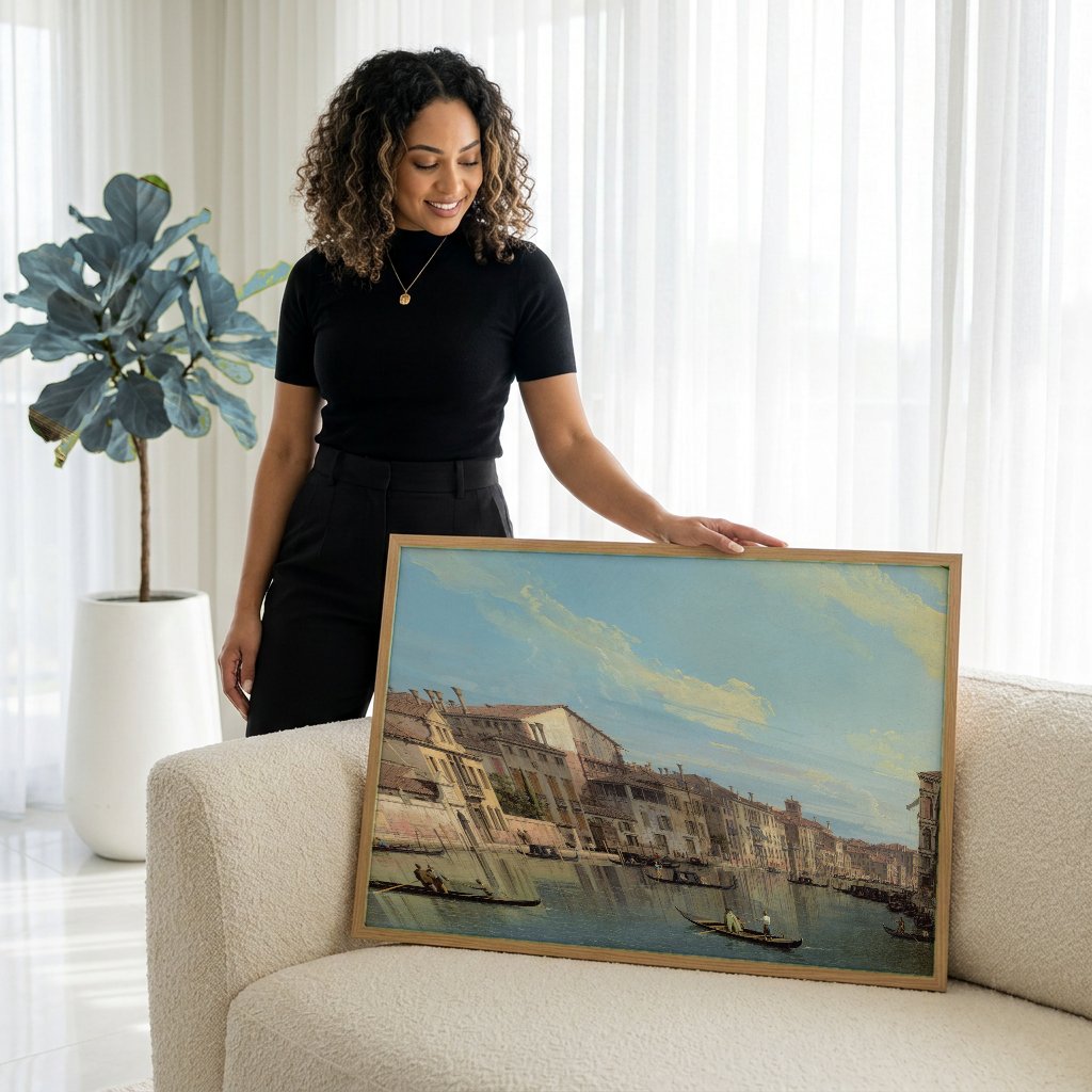 Quadro Decorativo O Grande Canal, Veneza - Canaletto com modelo em ambiente