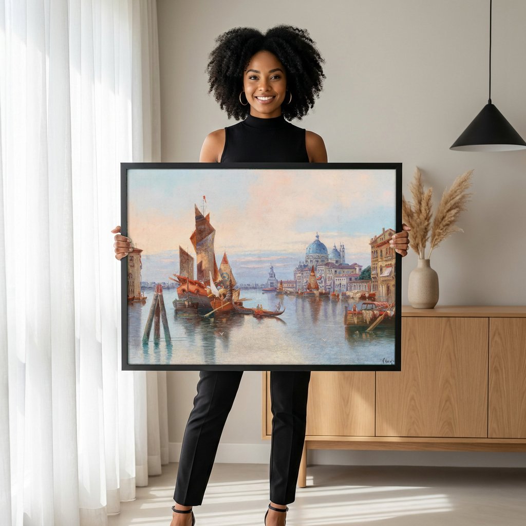 Quadro Decorativo Canal Grande em Veneza - Karl Kaufmann com modelo em ambiente