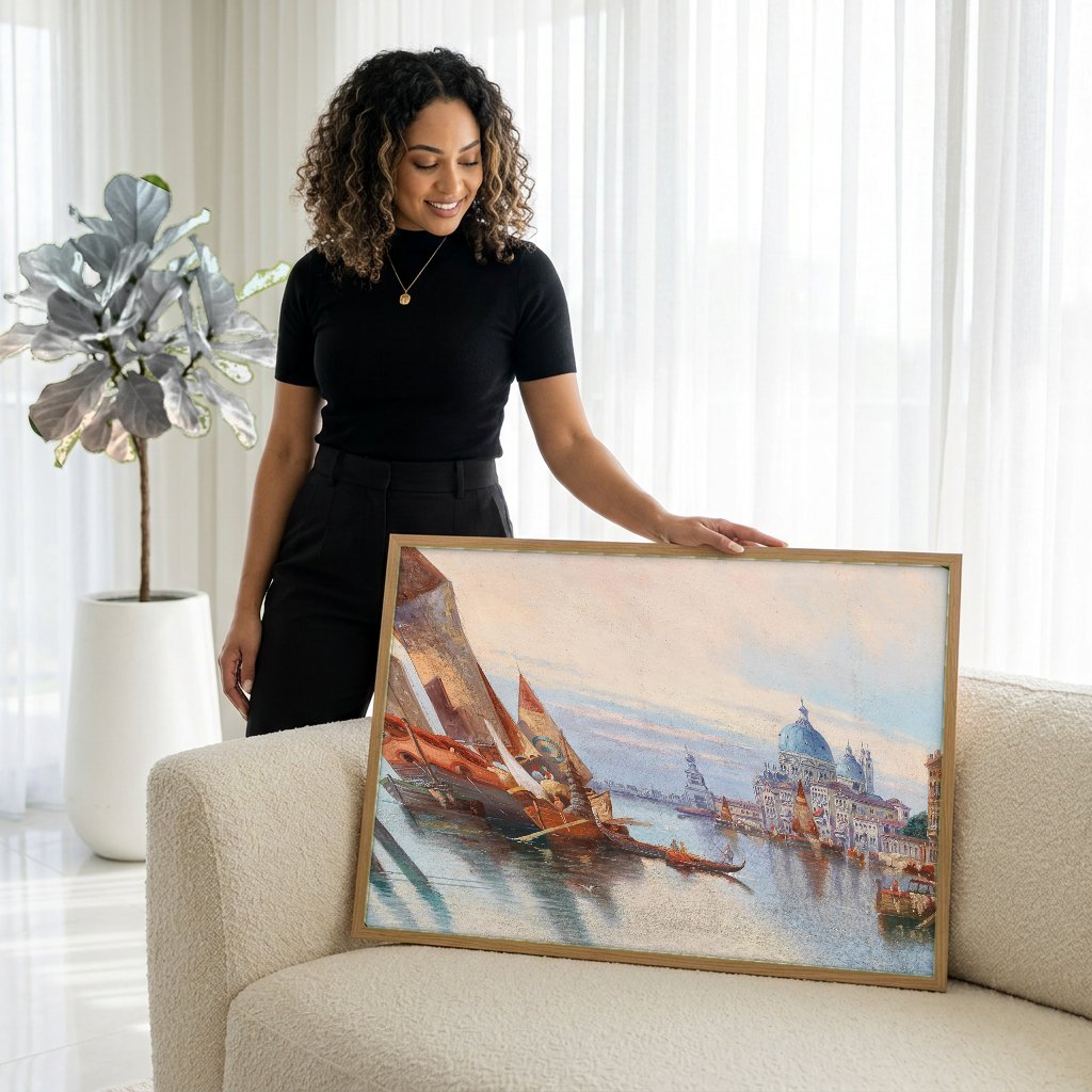 Quadro Decorativo Canal Grande em Veneza - Karl Kaufmann com modelo em ambiente