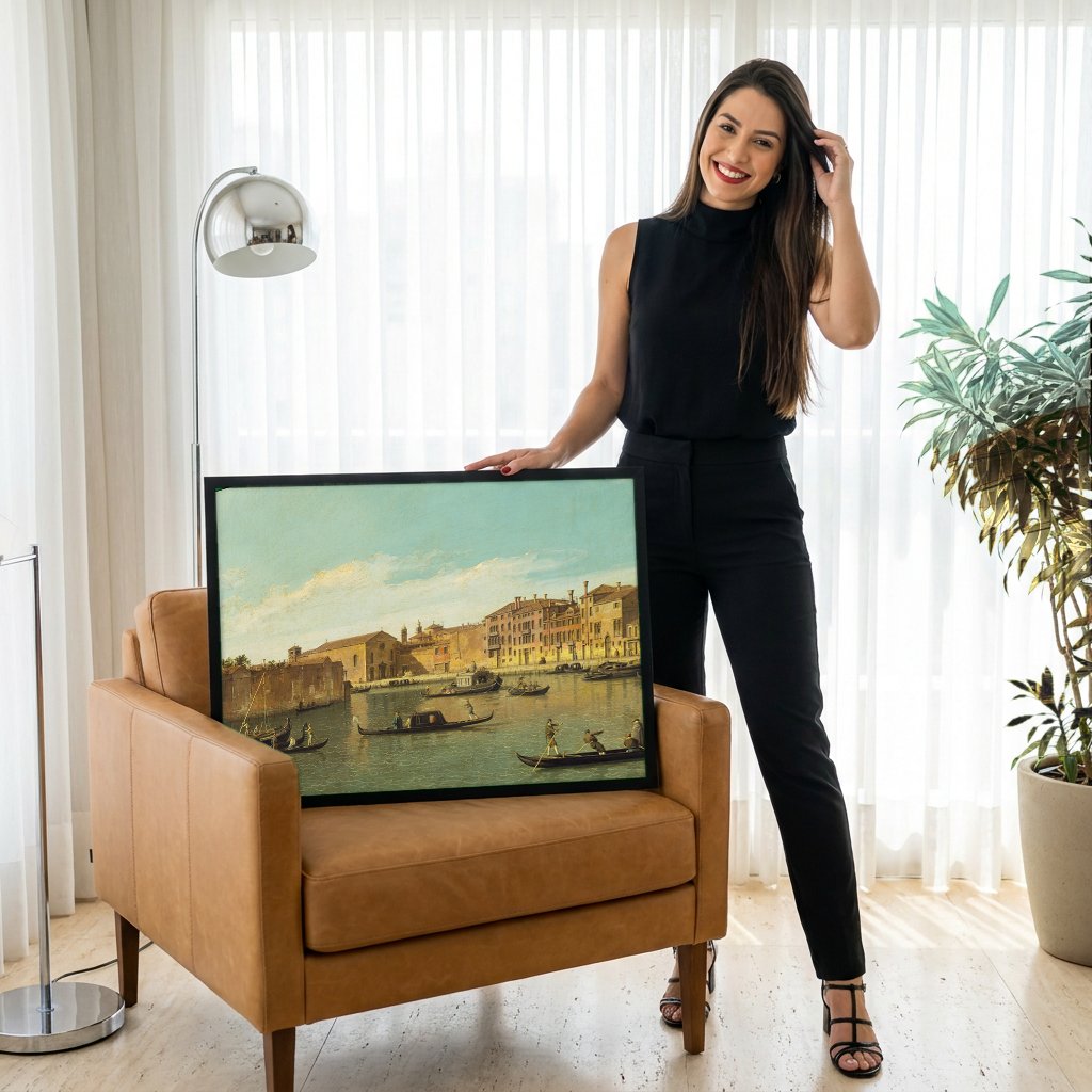 Quadro Decorativo Canal Grande em Veneza - Canaletto com modelo em ambiente
