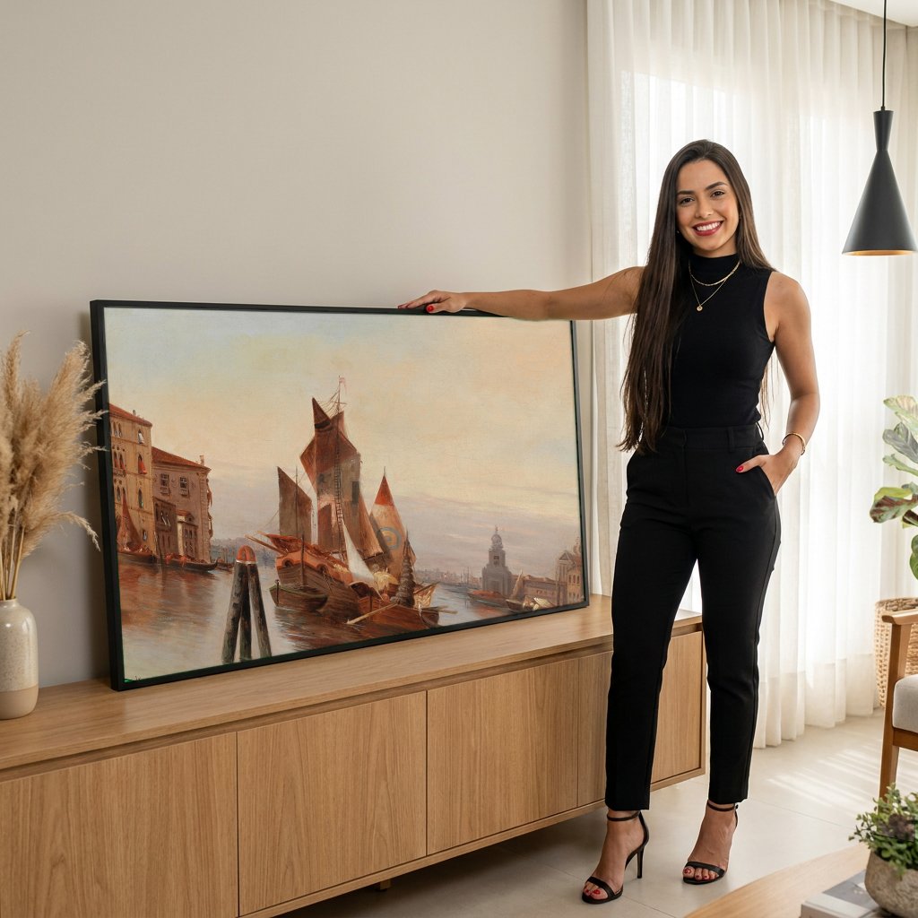 Quadro Decorativo Canal Grande em Veneza - Karl Kaufmann com modelo em ambiente