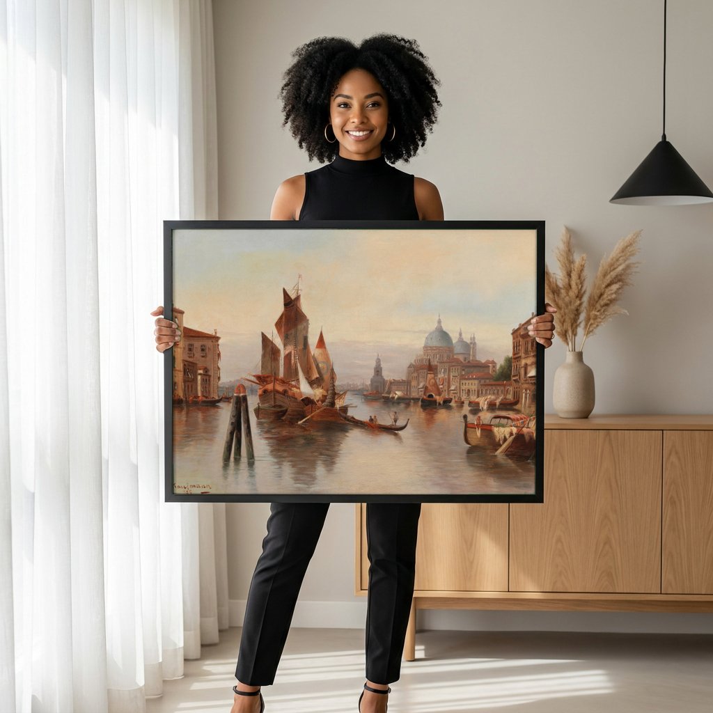Quadro Decorativo Canal Grande em Veneza - Karl Kaufmann com modelo em ambiente