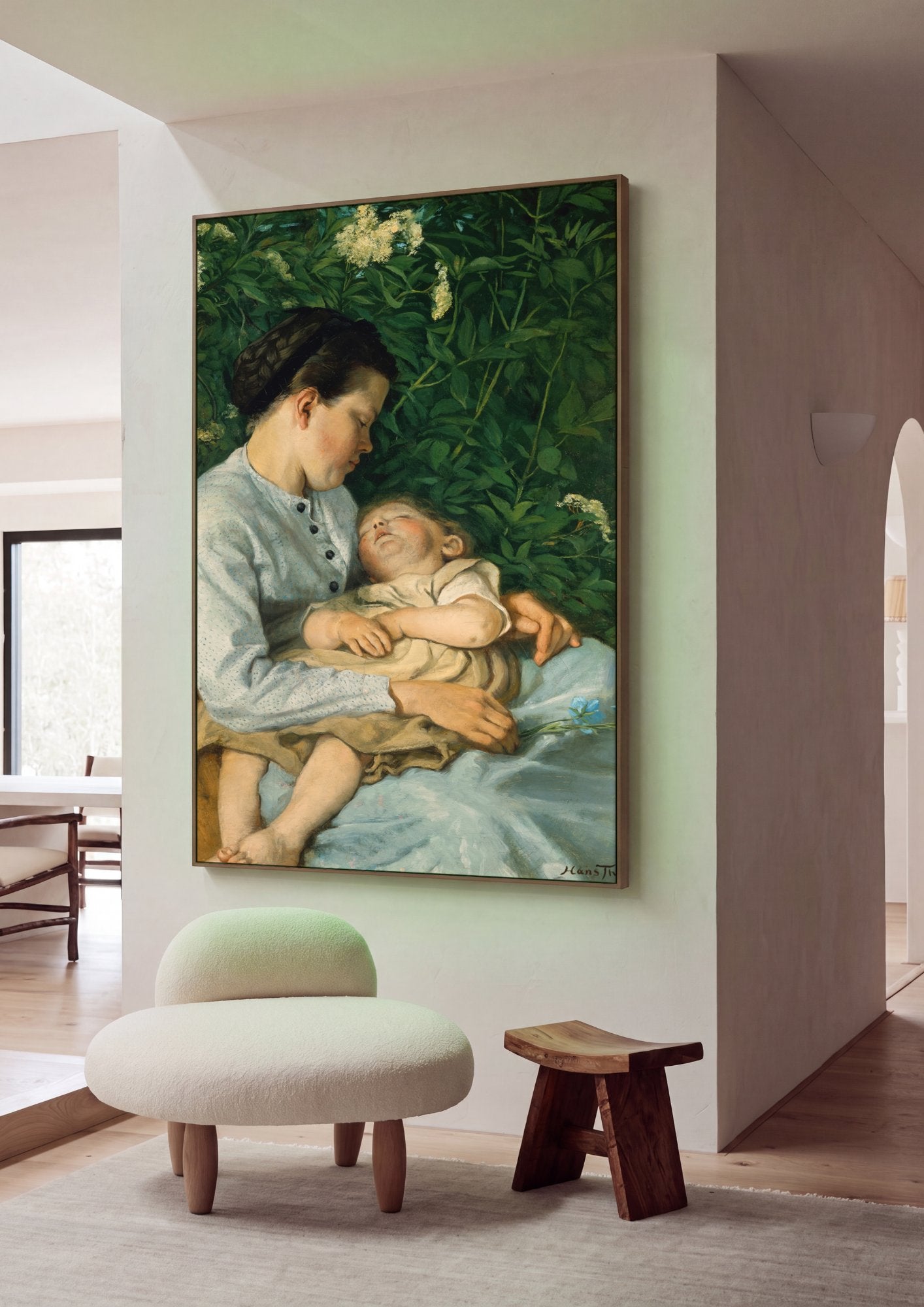 Quadro Decorativo Maternidade e Natureza - Hans Thoma em ambiente decorado