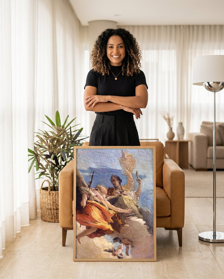 Quadro Decorativo A Virtude e a Nobreza - Tiepolo com modelo em ambiente