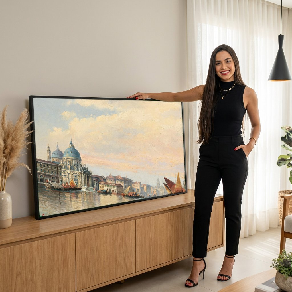 Quadro Decorativo Canal Grande em Veneza - Karl Kaufmann com modelo em ambiente