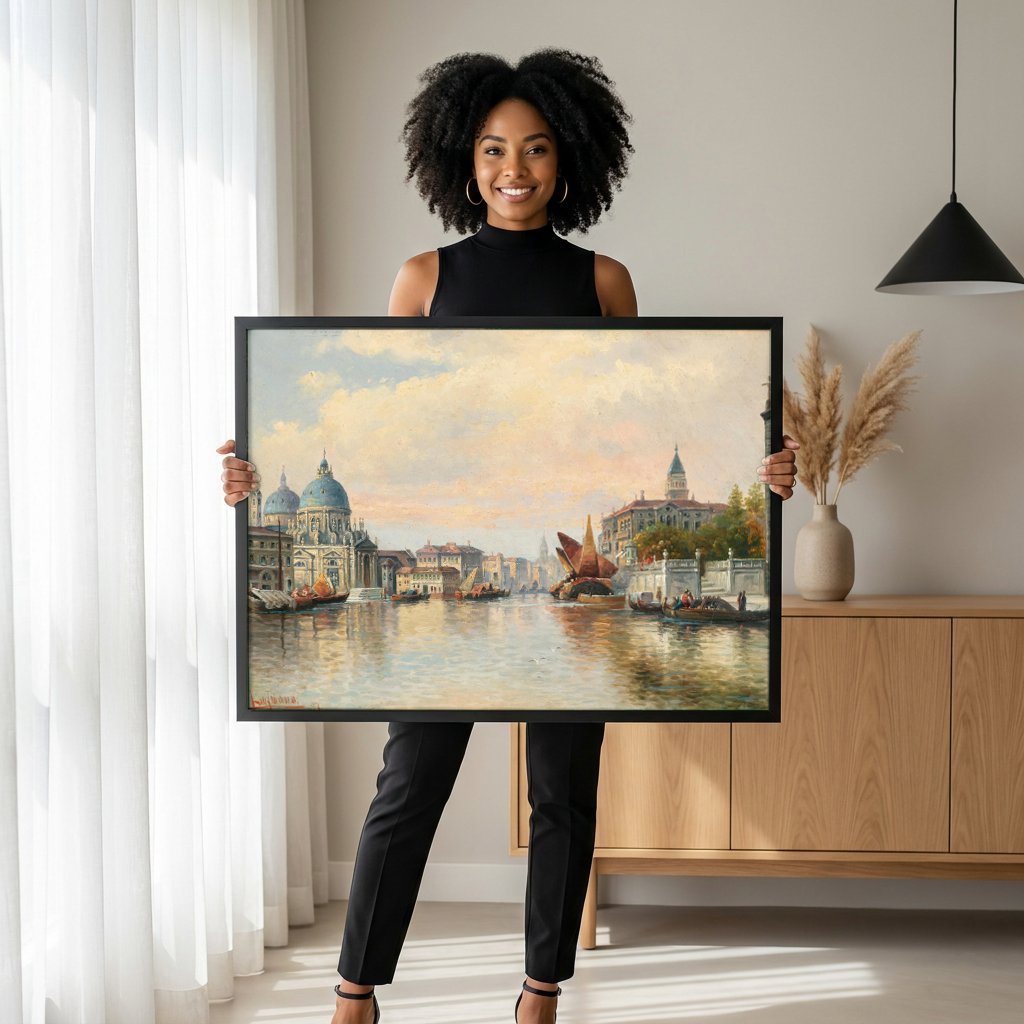 Quadro Decorativo Canal Grande em Veneza - Karl Kaufmann com modelo em ambiente
