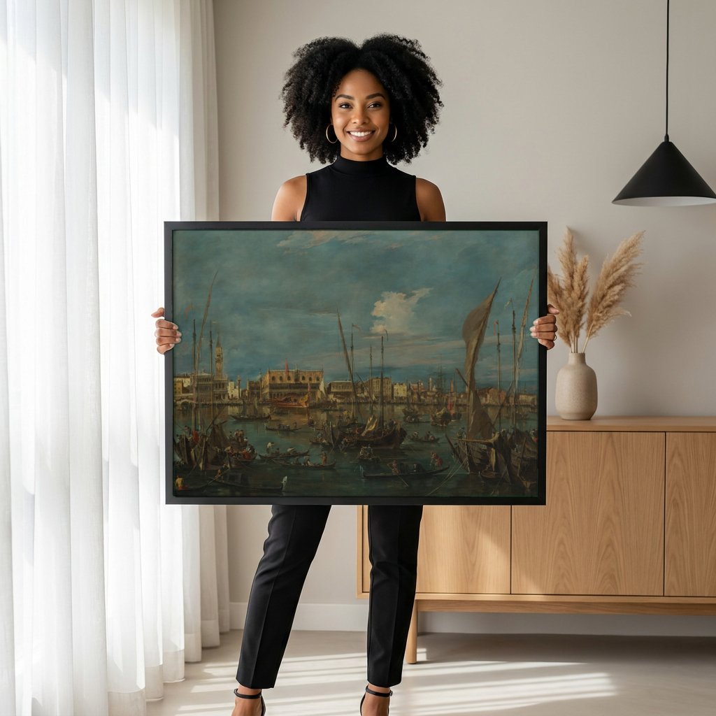 Quadro Decorativo Canal Grande em Veneza - Francesco Guardi com modelo em ambiente
