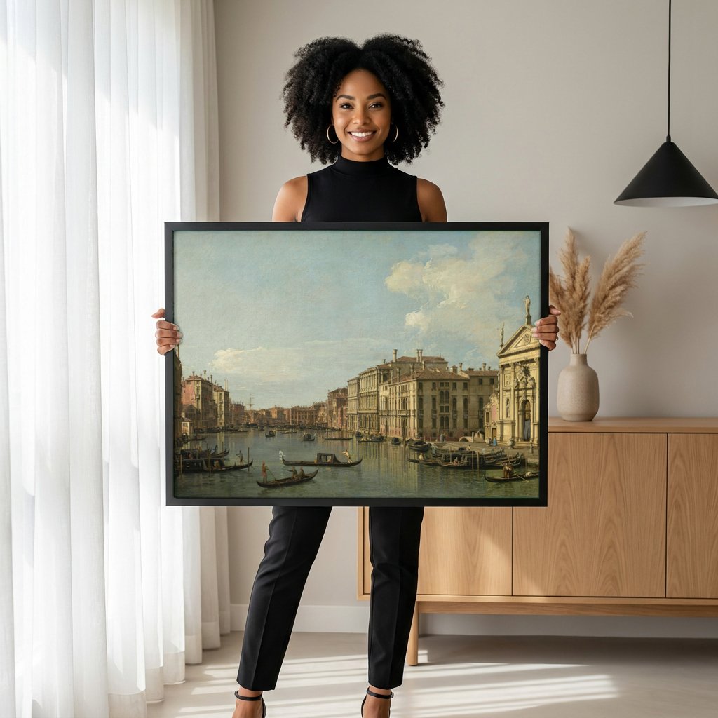 Quadro Decorativo O Grande Canal, Veneza - Canaletto com modelo em ambiente