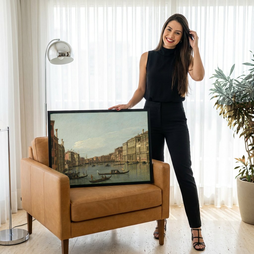 Quadro Decorativo O Grande Canal, Veneza - Canaletto com modelo em ambiente