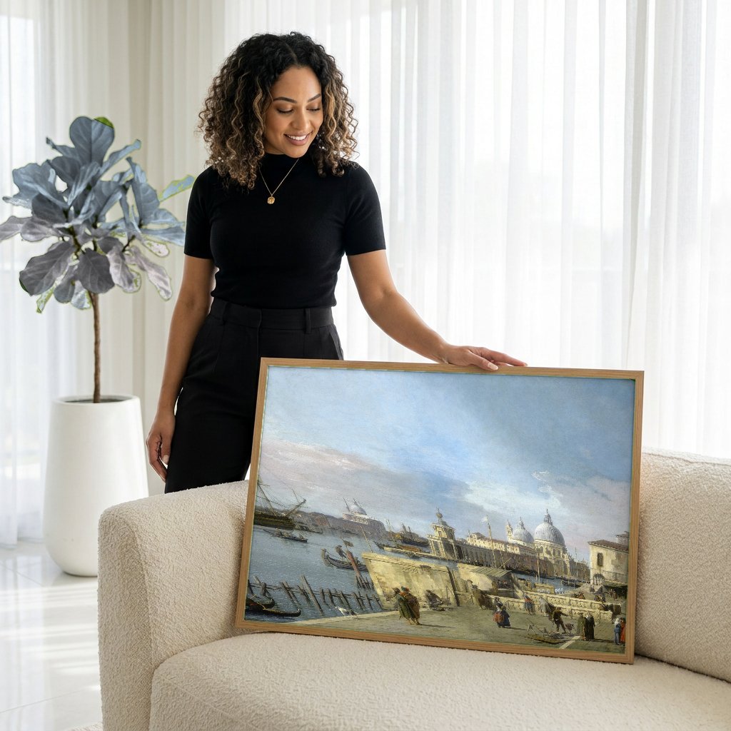 Quadro Decorativo O Grande Canal, Veneza - Canaletto com modelo em ambiente