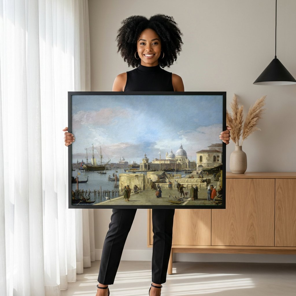 Quadro Decorativo O Grande Canal, Veneza - Canaletto com modelo em ambiente
