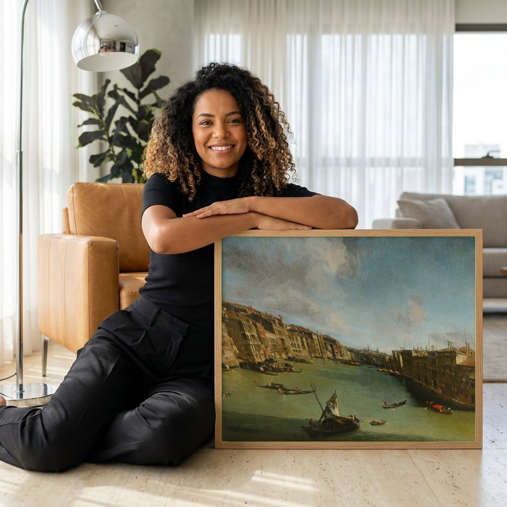 Quadro Decorativo Canal Grande em Veneza - Canaletto com modelo em ambiente
