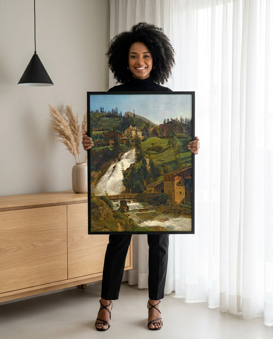 Quadro Decorativo A Cascata de Gastein - F. G. Waldmüller | modelo apresentando o quadro emoldurado