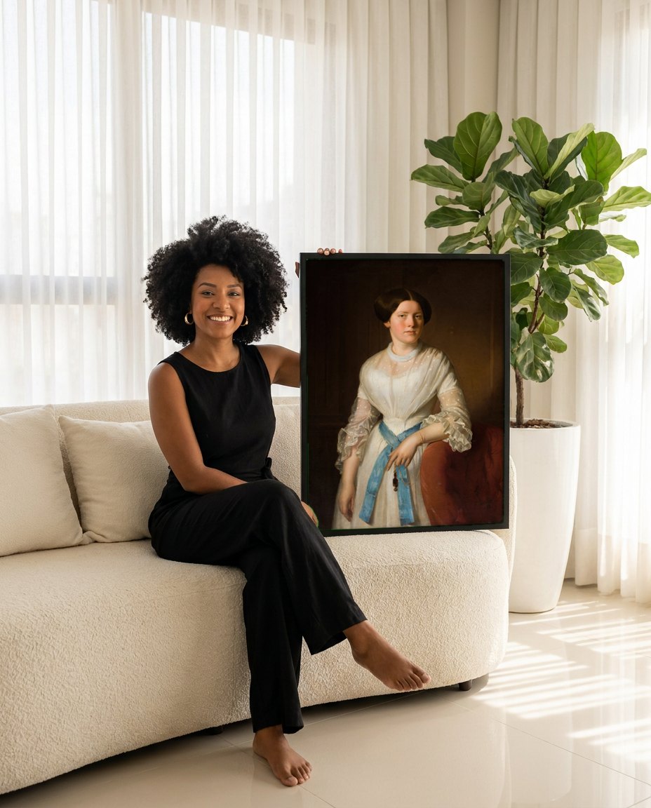 Quadro Decorativo Retrato de Dama - Józef Simmler | modelo apresentando o quadro emoldurado