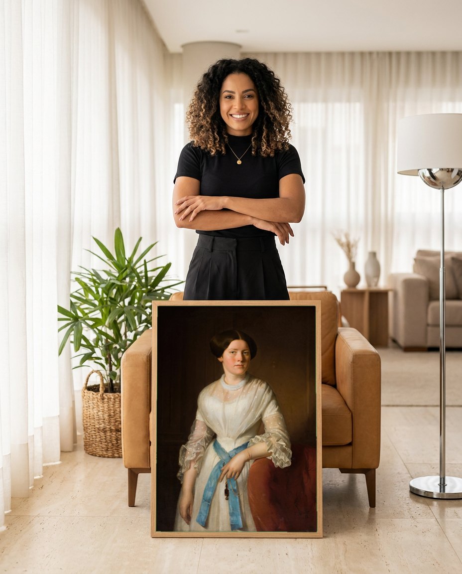 Quadro Decorativo Retrato de Dama - Józef Simmler | modelo apresentando o quadro emoldurado