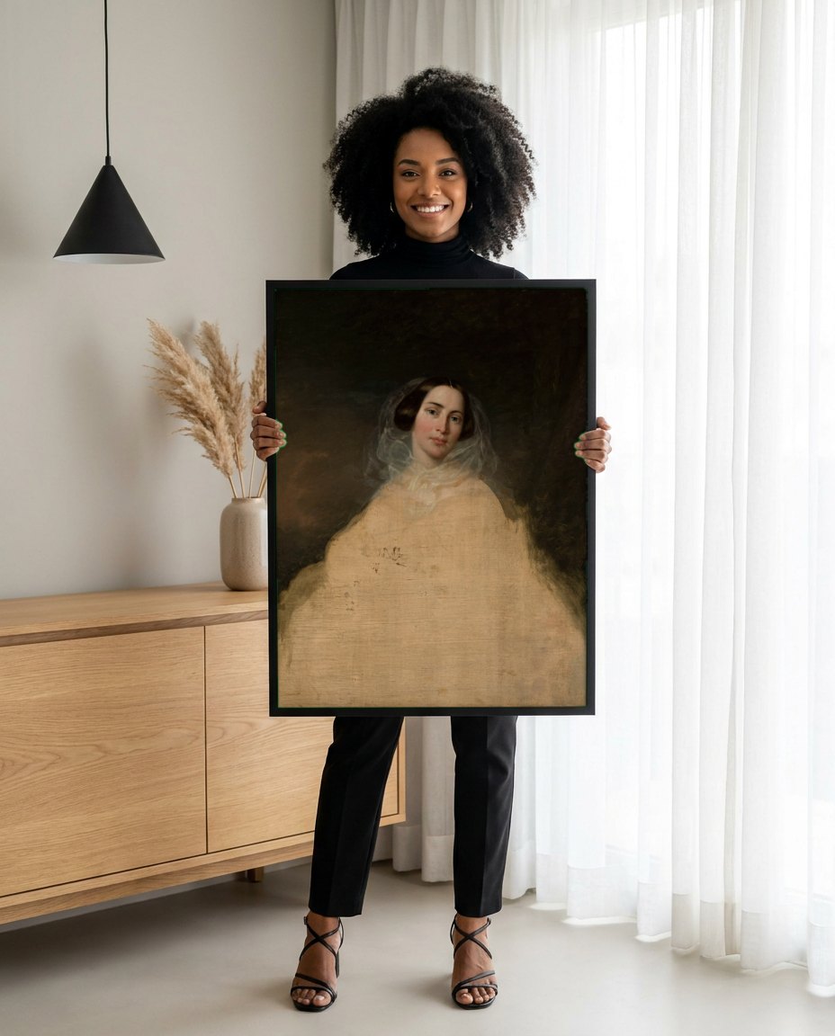 Quadro Decorativo Retrato de Dama - Józef Simmler | modelo apresentando o quadro emoldurado