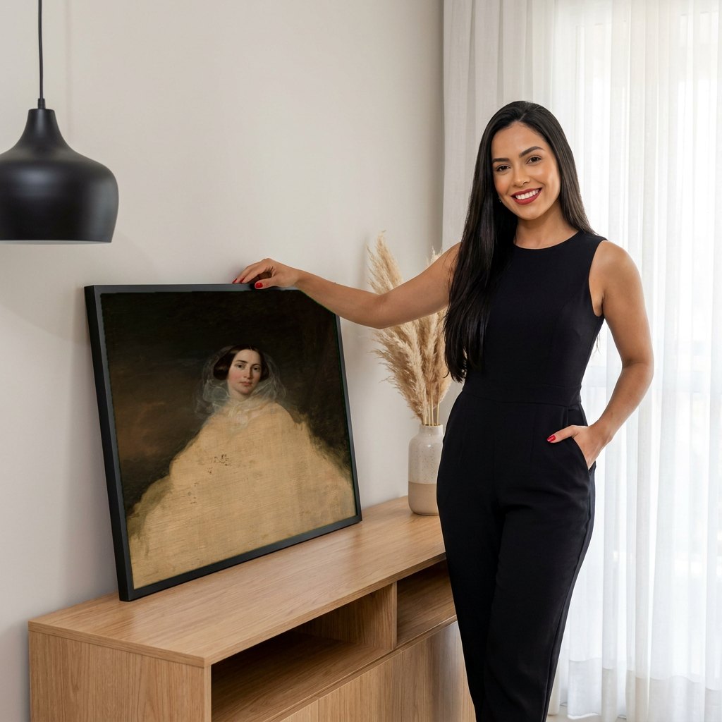 Quadro Decorativo Retrato de Dama - Józef Simmler | modelo apresentando o quadro emoldurado