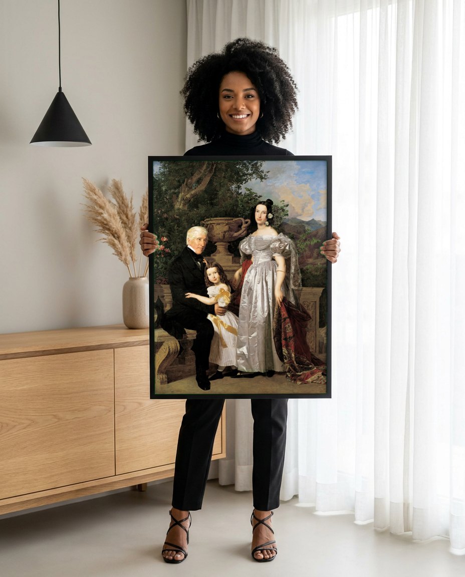 Quadro Decorativo A Família do Artista - Ferdinand Georg Waldmüller | modelo apresentando o quadro emoldurado
