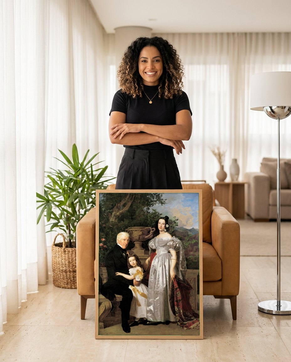 Quadro Decorativo A Família do Artista - Ferdinand Georg Waldmüller | modelo apresentando o quadro emoldurado