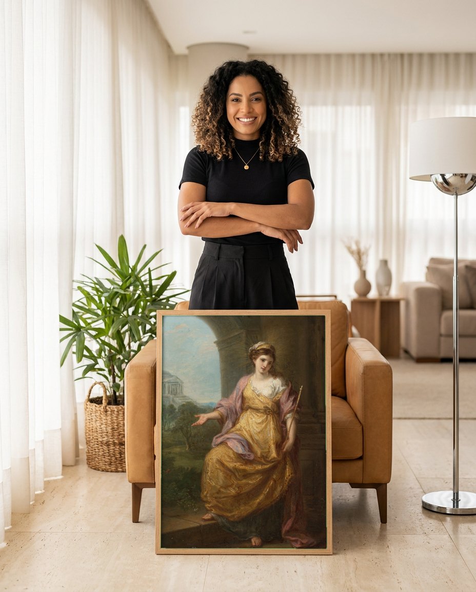 Quadro Decorativo A Sibila - Angelica Kauffmann | modelo apresentando o quadro emoldurado