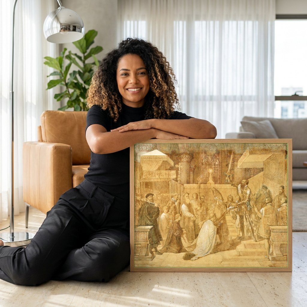 Quadro Decorativo A Investidura de São Fernando - Ingres | modelo apresentando o quadro emoldurado