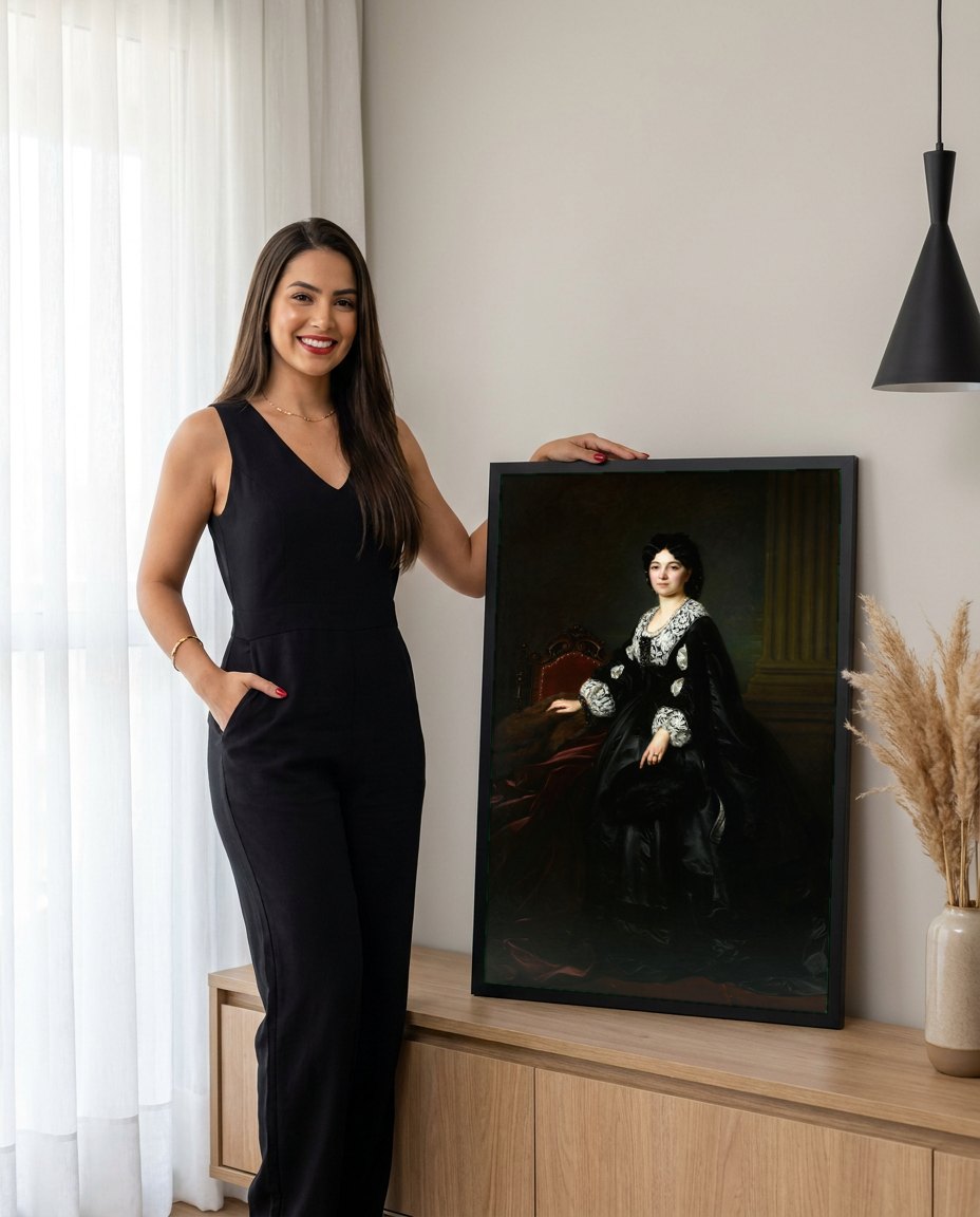 Quadro Decorativo Retrato de Dama - Józef Simmler | modelo apresentando o quadro emoldurado