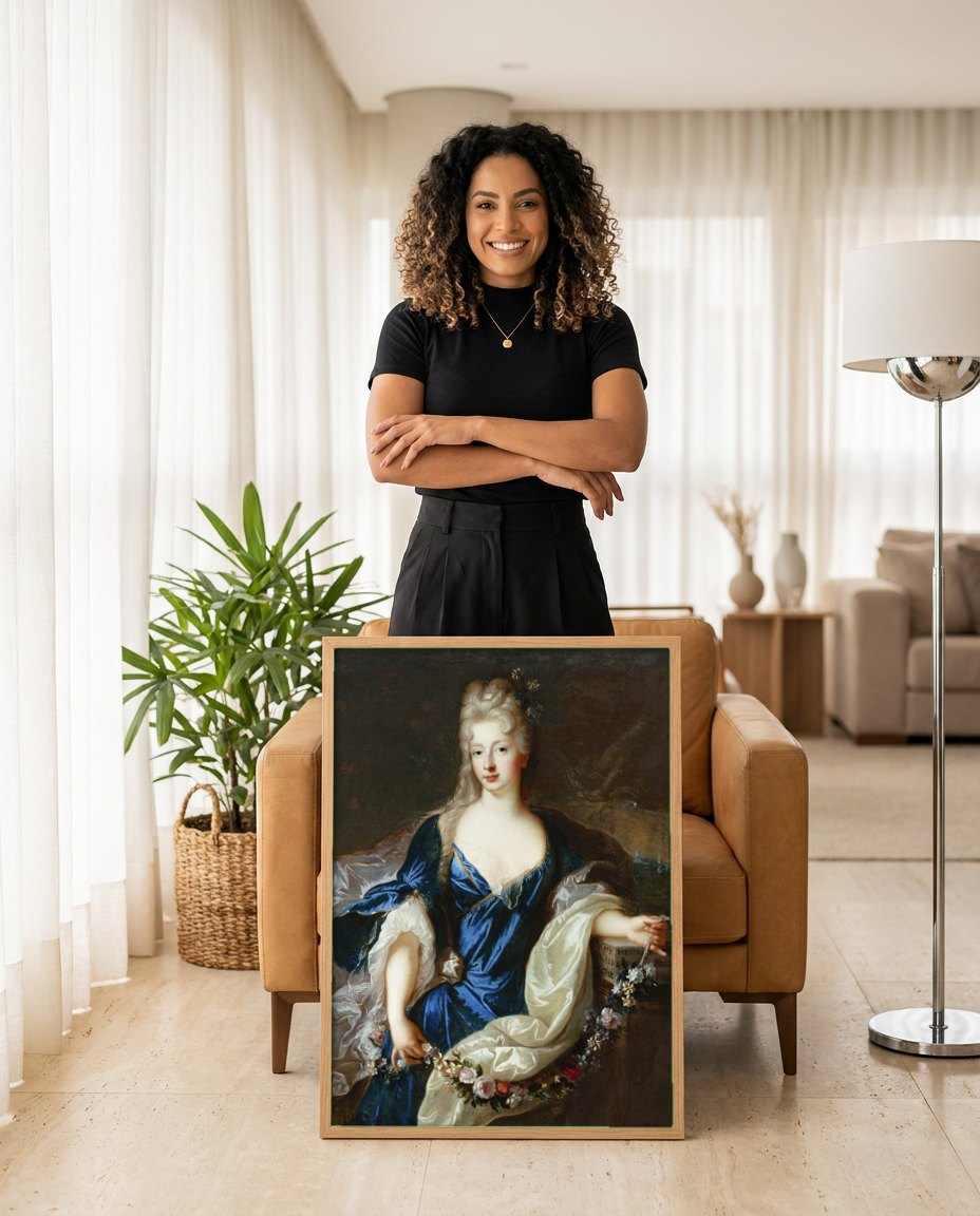 Quadro Decorativo Retrato de Dama - Jean François de Troy | modelo apresentando o quadro emoldurado